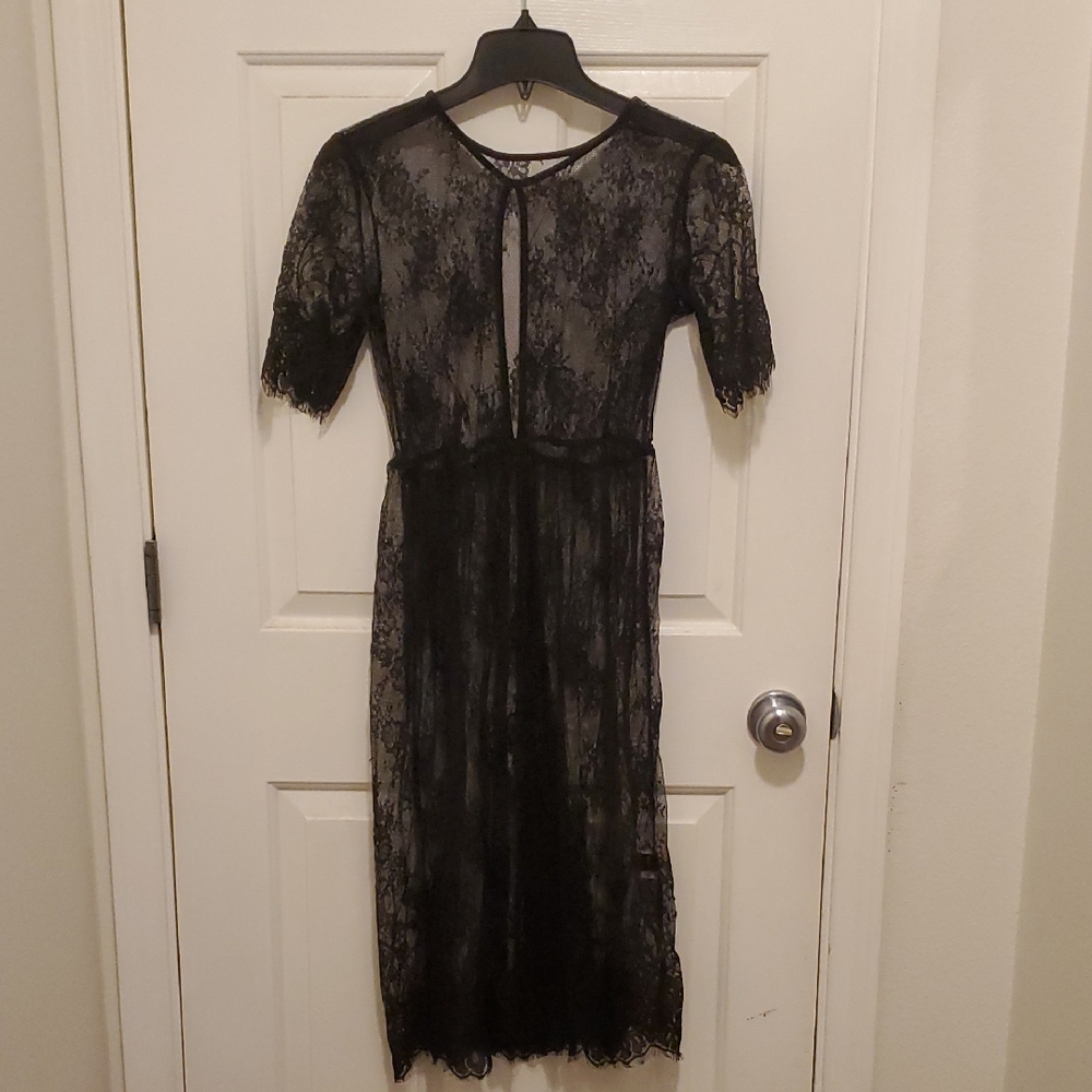 SHEIN Black Lace Midi Dress
